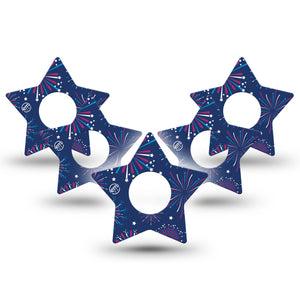 ExpressionMed Night Sky Celebration Infusion Set Star Shape Tape 10-Pack Radiant Fireworks Overlay Patch Continuous Glucose Monitor Design