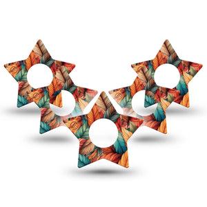 ExpressionMed Fall Leaf Feathers Infusion Set Star Shape Tape 10-Pack Pile of Feathers Inspired Fixing Ring Patch Continuous Glucose Monitor Design