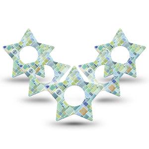 ExpressionMed Watercolor Geometrics Infusion Set Star Shape Tape 10-Pack Teal Tile Art Theme Fixing Ring Patch Continuous Glucose Monitor Design
