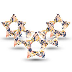 ExpressionMed Tinted Blooms Infusion Set Star Shape Tape 10-Pack Artwork Peach Blue Garden Fixing Ring Patch Continuous Glucose Monitor Design
