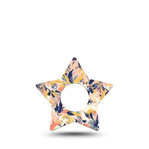 ExpressionMed Tinted Blooms Infusion Set Star Shape Tape 5-Pack Peachy Navy Toned Florals Fixing Ring Patch Continuous Glucose Monitor Design