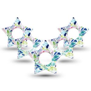 ExpressionMed Subdued Tropics Infusion Set Star Shape Tape 10-Pack Pastel Toned Watercolor Flower Inspired Fixing Ring Patch Continuous Glucose Monitor Design