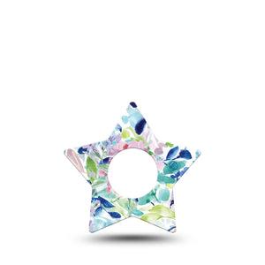 ExpressionMed Subdued Tropics Infusion Set Star Shape Tape 5-Pack Gentle Watercolor Painting Fixing Ring Patch Continuous Glucose Monitor Design