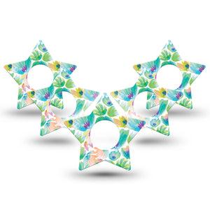 ExpressionMed Happy Go Lucky Flowers Infusion Set Star Shape Tape 10-Pack Green Petal Painting Inspired Fixing Ring Patch Continuous Glucose Monitor Design
