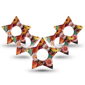 ExpressionMed 3D Floral Infusion Set Star Shape Tape 10-Pack Paper Flower Craft Inspired, Fixing Ring Patch Continuous Glucose Monitor Design