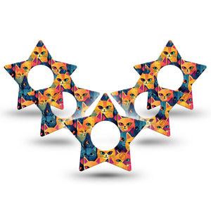 ExpressionMed Catorama Infusion Set Star Shape Tape 10-Pack Cat With Two Toned Eyes Fixing Ring Patch Continuous Glucose Monitor Design