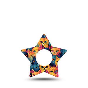 ExpressionMed Catorama Infusion Set Star Shape Tape 5-Pack Tape Vivid Bright Cat Patchwork Art Fixing Ring Patch Continuous Glucose Monitor Design
