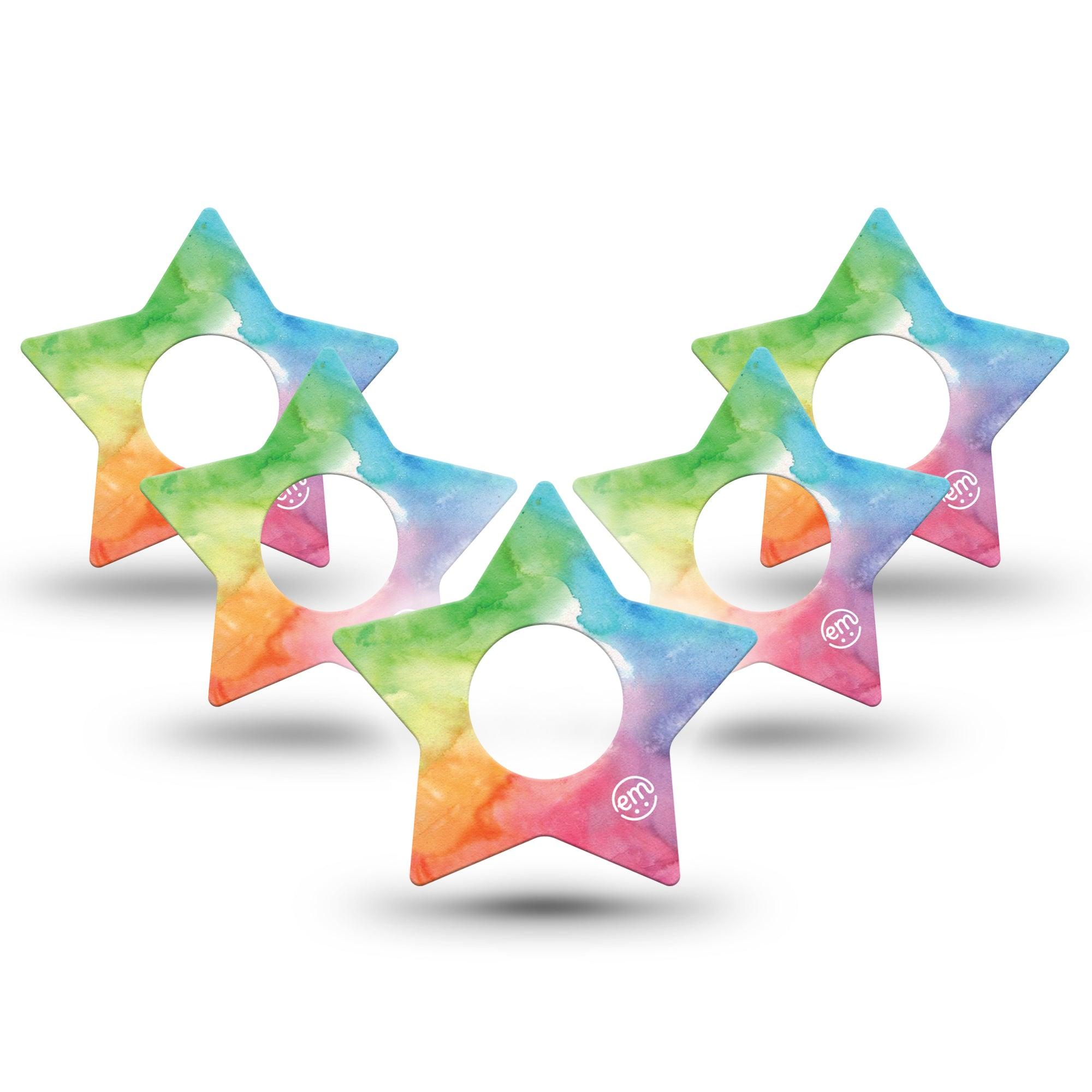 ExpressionMed Rainbow Clouds Star Infusion Set Tape, 10-Pack, Rainbow Star Themed, CGM Plaster Patch Design