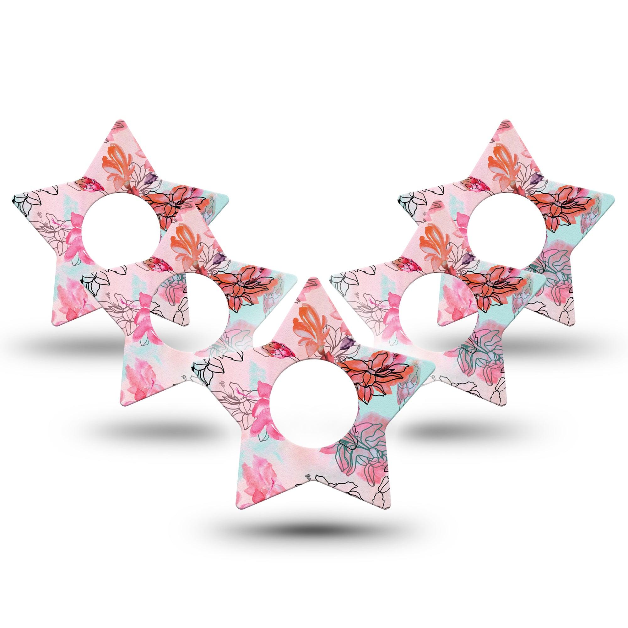 ExpressionMed Whimsical Blossoms Star Infusion Set Tape, 10-Pack, Ombre Florals Inspired, Overlay Patch Design