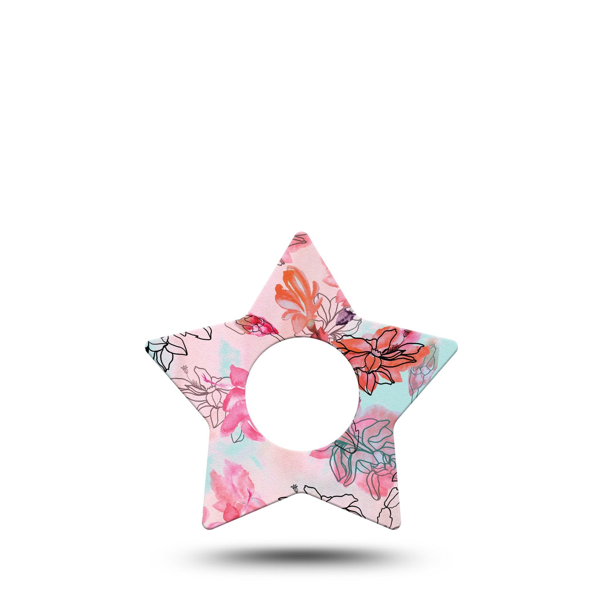 ExpressionMed Whimsical Blossoms Star Infusion Set Tape, 5-Pack, Pink Florals Themed, Plaster Patch Design