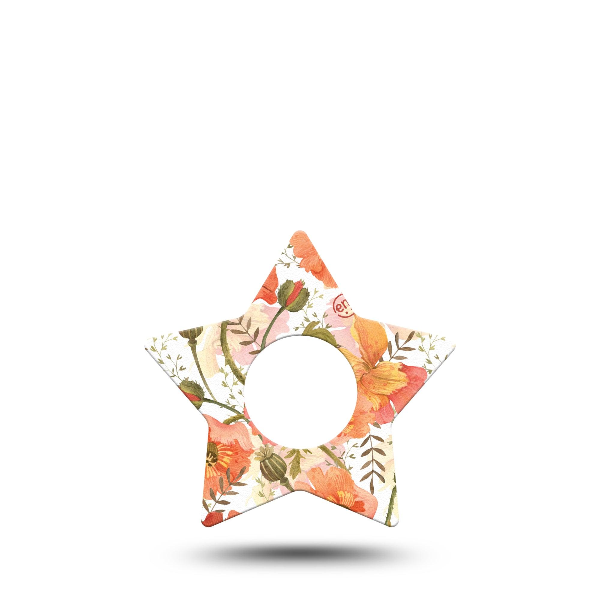 ExpressionMed Peachy Blooms Star Infusion Set Tape, 5-Pack, Tangerine Floral Inspired, Adhesive Patch Design