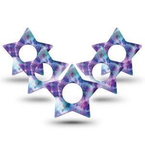 ExpressionMed Purple Tie Dye Star Infusion Set Tape, 10-Pack, Amethyst Tie Dye Themed, Overlay Patch Design