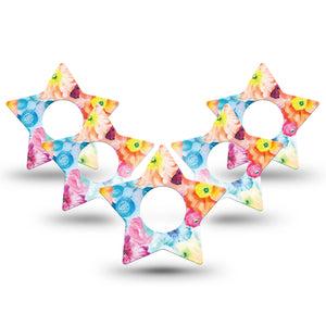 ExpressionMed Watercolor Poppies Infusion Set Star Shape 10-Pack Artistic Rendering Overlay Patch Continuous Glucose Monitor Design