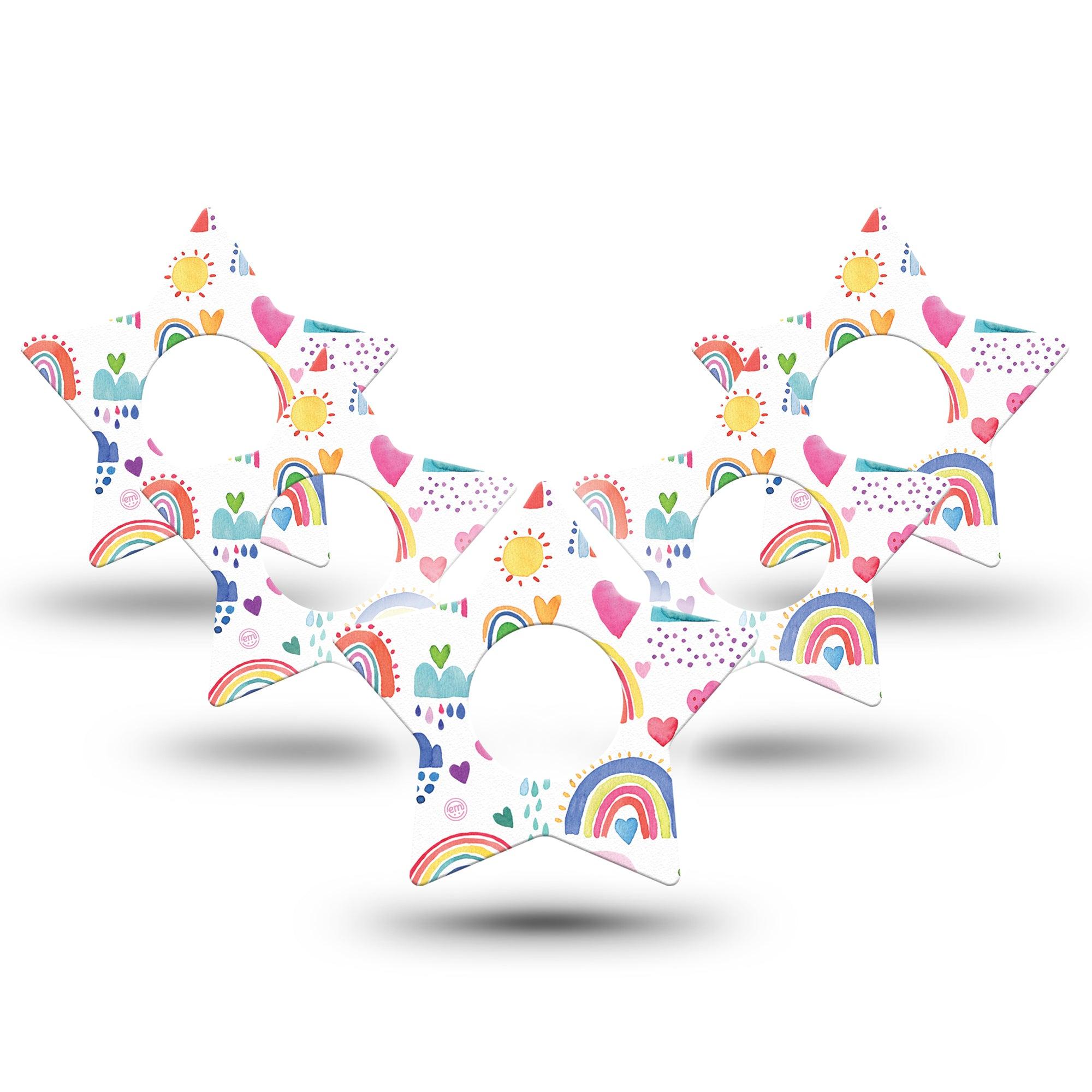 ExpressionMed Rainbows Of Hope Star Infusion Set Tape, 10-Pack, Doodle Rainbow Stars Themed, Overlay Patch Design