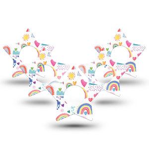 ExpressionMed Rainbows Of Hope Star Infusion Set Tape, 10-Pack, Doodle Rainbow Stars Themed, Overlay Patch Design