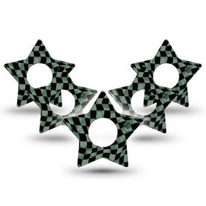 ExpressionMed Green & Black Checkerboard Infusion Set Star Shape Tape 10-Pack Tape Vibrant Checkerboard Print, Fixing Ring Patch Continuous Glucose Monitor Design