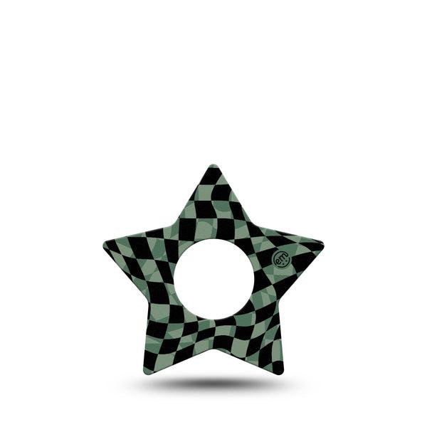 ExpressionMed Green & Black Checkerboard Infusion Set Star Shape Tape 5-Pack Tape Stylish Checkerboard, Fixing Ring Patch Continuous Glucose Monitor Design