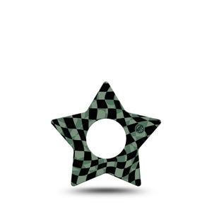 ExpressionMed Green & Black Checkerboard Infusion Set Star Shape Tape 5-Pack Tape Stylish Checkerboard, Fixing Ring Patch Continuous Glucose Monitor Design