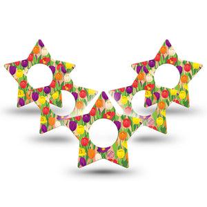 ExpressionMed Tulips Star Infusion Set Tape, 10-Pack, Blooming Flowerets Themed, Adhesive Patch Design