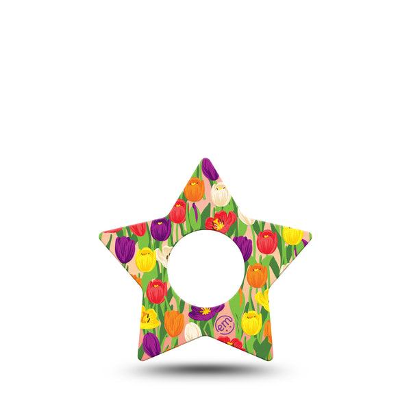 ExpressionMed Tulips Star Infusion Set Tape, 5-Pack, Spring Flowerets Themed, Adhesive Patch Design