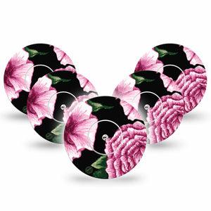 ExpressionMed Intricate Flower Freestyle Libre and Libre 2 Plus Tape, Abbott Lingo, 5-Pack Tape and 5-Pack Sticker Large Petaled Flowers, Fixing Ring Tape Continuous Glucose Monitor Design