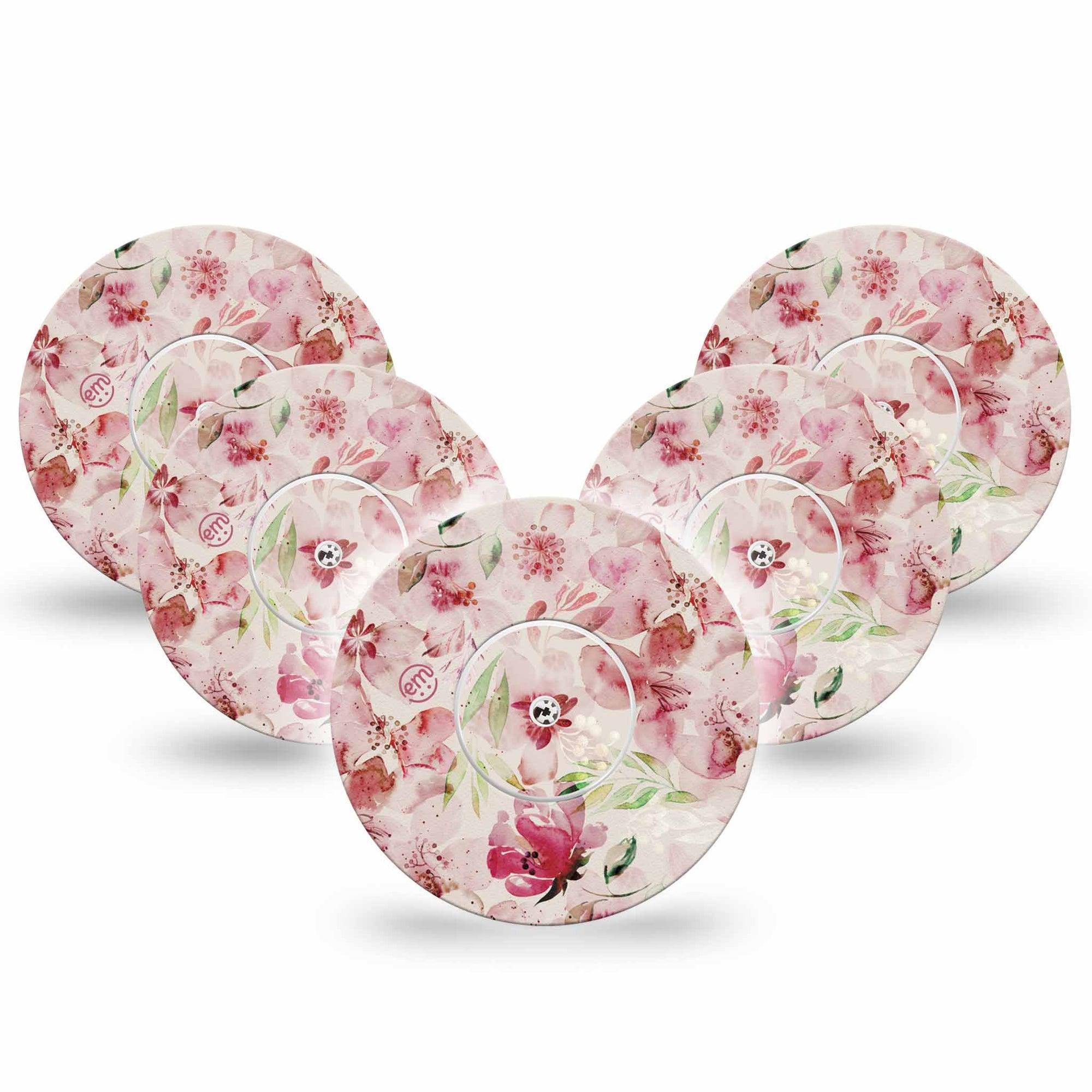 ExpressionMed Ethereal Spring Libre 2 Tape, 5-Pack, Intricate Flowers Themed, CGM Adhesive Patch Design, Abbott Lingo with center stickers