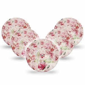 ExpressionMed Ethereal Spring Libre 2 Tape, 5-Pack, Intricate Flowers Themed, CGM Adhesive Patch Design, Abbott Lingo with center stickers