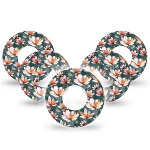 ExpressionMed Magnolia Libre 2 Tape, 5-Pack, Bowl-Shaped Florals Themed, CGM Plaster Patch Design