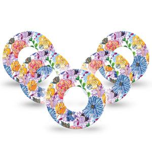 Stylised Floral Libre 2 Tape, 5-Pack, Floral Sketched Design Inspired, CGM Adhesive Patch Design