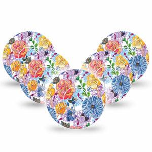 Stylised Floral Libre 2 Tape, 5-Pack Stickers and Tapes, Floral Sketched Design Inspired, CGM Adhesive Patch Design, Abbott Lingo