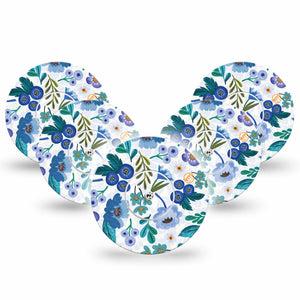 ExpressionMed Blue Anemone Libre 2 Tape, 5-Pack Tape and 5-Pack Sticker, Summer Blue Florals Inspired, CGM Adhesive Patch Design, Abbott Lingo