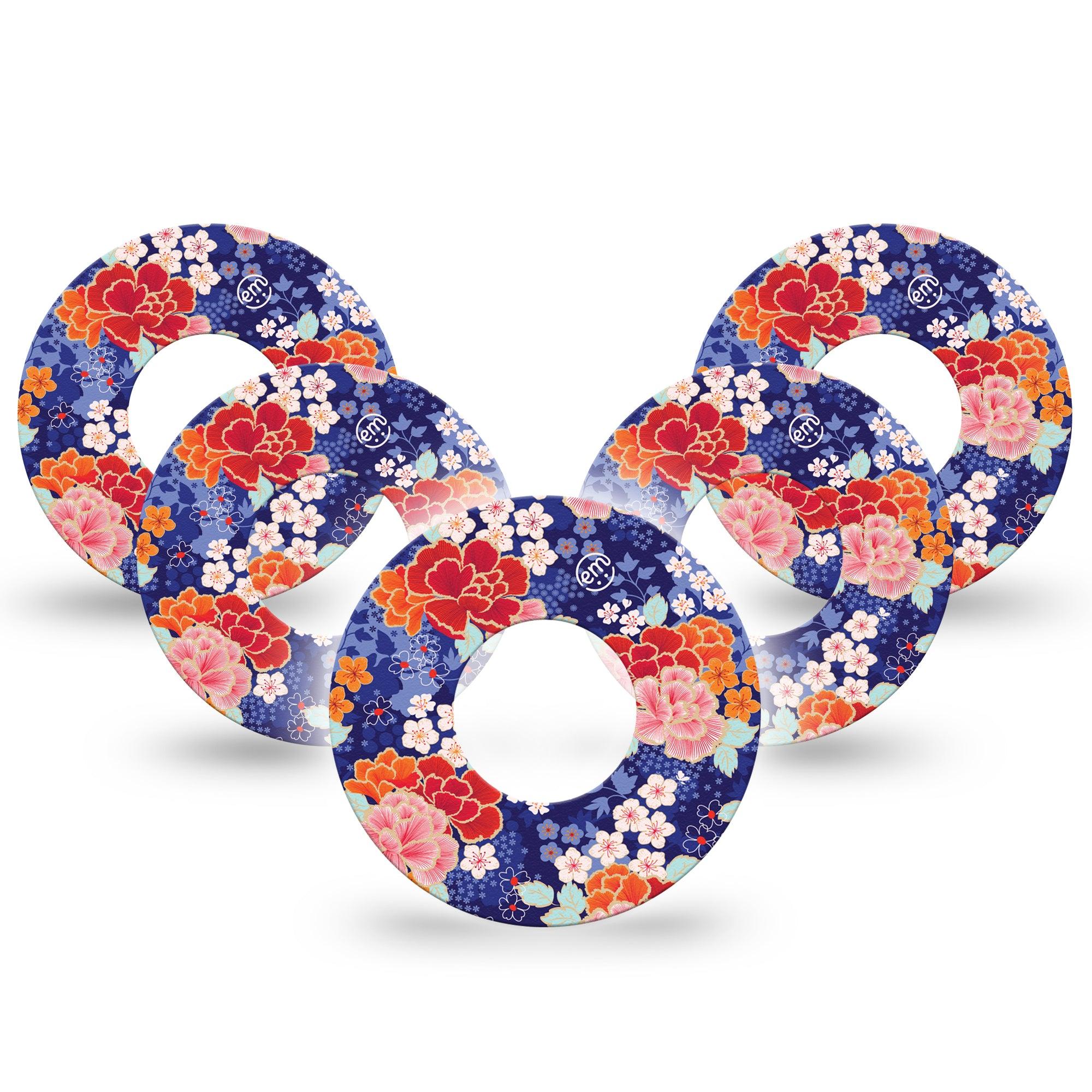 Chinoise Flowers Libre 2 Tape, 5-Pack, Blossom Decorations Themed, CGM Plaster Patch Design