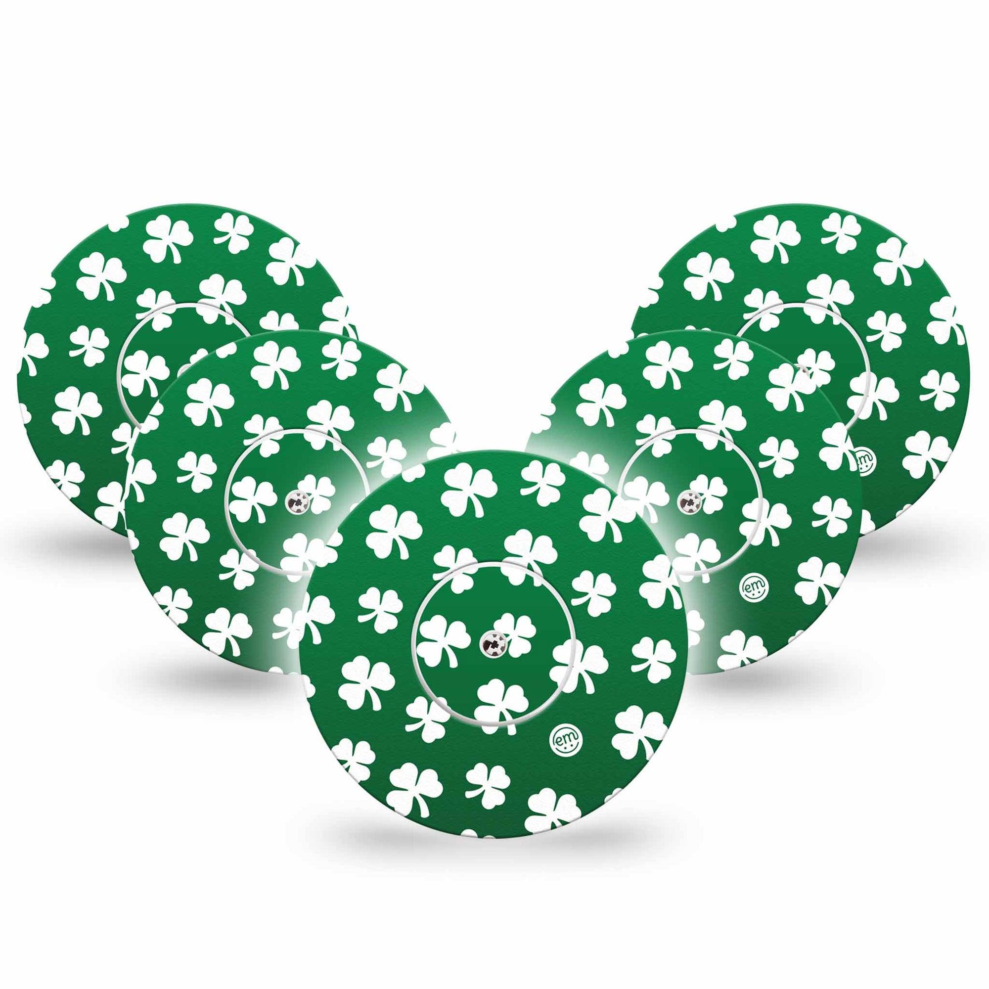 ExpressionMed Shamrock Freestyle Libre and Libre 2 Plus Tape, Abbott Lingo, 5-Pack Tape + 5-Pack Sticker Shamrocks Inspired, Fixing Ring Tape Continuous Glucose Monitor Design