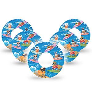ExpressionMed Surfing Dogs Libre 2 Tape, 5-Pack, Dogs Relaxing Themed, CGM Plaster Patch Design