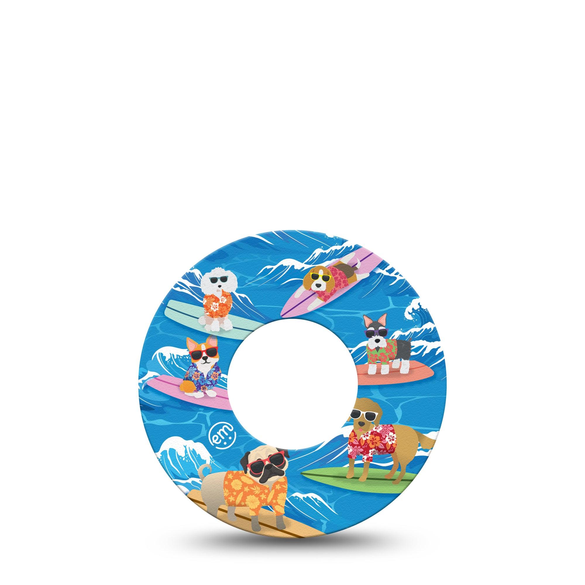 ExpressionMed Surfing Dogs Libre 2 Tape, Single, Hobby Animals Themed, CGM Overlay Patch Design