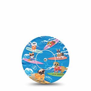 ExpressionMed Surfing Dogs Libre 2 Tape, Single Tape and Single Sticker, Hobby Animals Themed, CGM Overlay Patch Design, Abbott Lingo