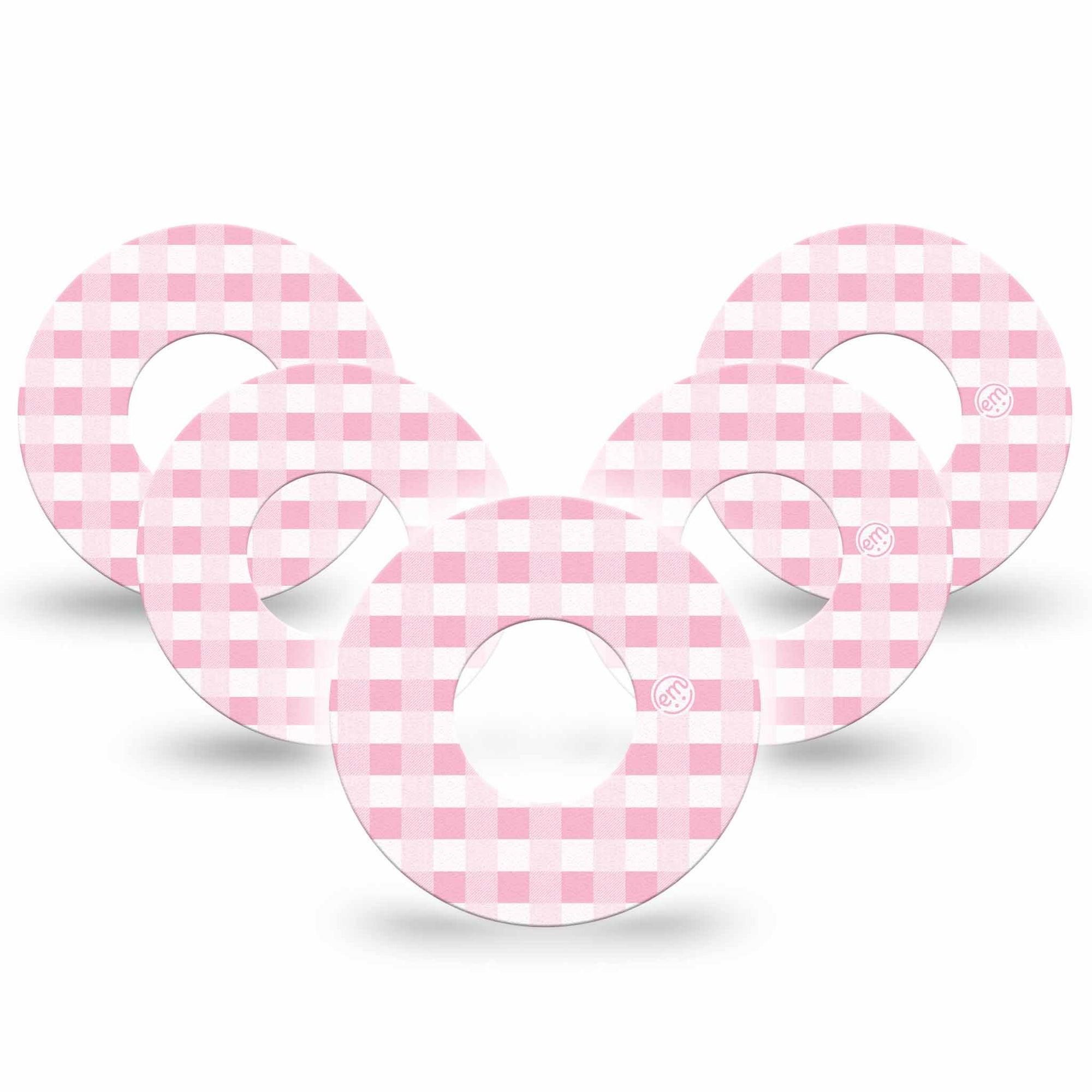 ExpressionMed Pink Gingham Libre 2 Tape, 5-Pack, Pink And White Stripes Themed, CGM Plaster Patch Design, Abbott Lingo