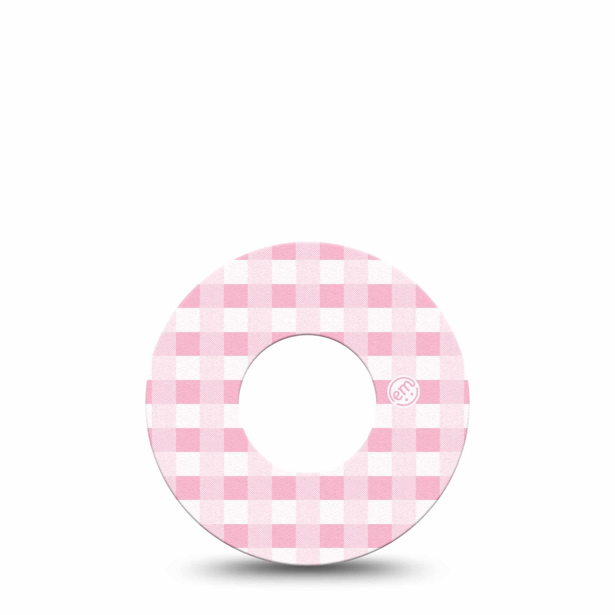 ExpressionMed Pink Gingham Libre 2 Tape, Single, Light Checkered Inspired, CGM Overlay Patch Design, Abbott Lingo