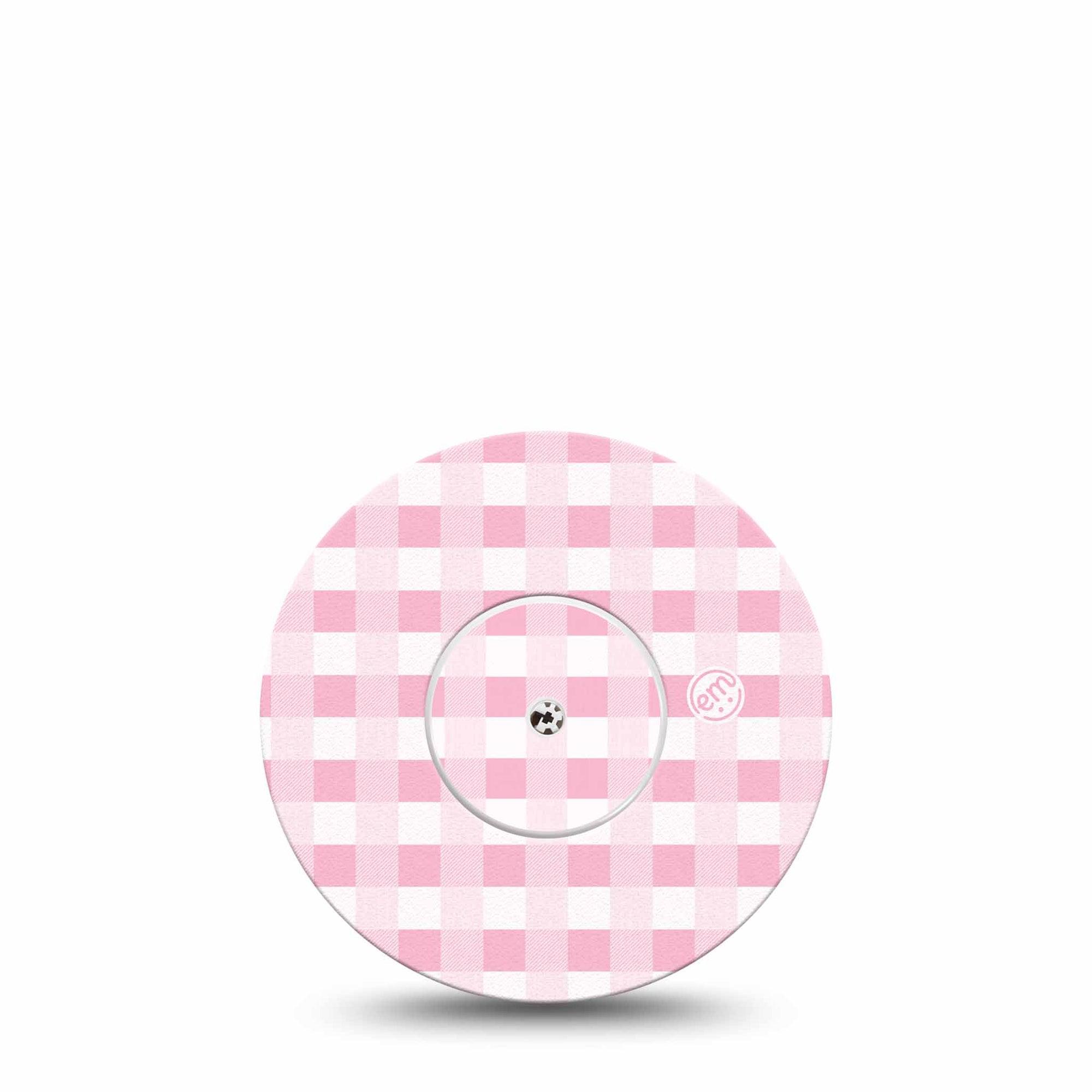 ExpressionMed Pink Gingham Freestyle Libre and Libre 2 Plus Tape, Abbott Lingo, Single Tape and Single Sticker Pink And White Stripes Themed,  Fixing Ring Tape Continuous Glucose Monitor Design