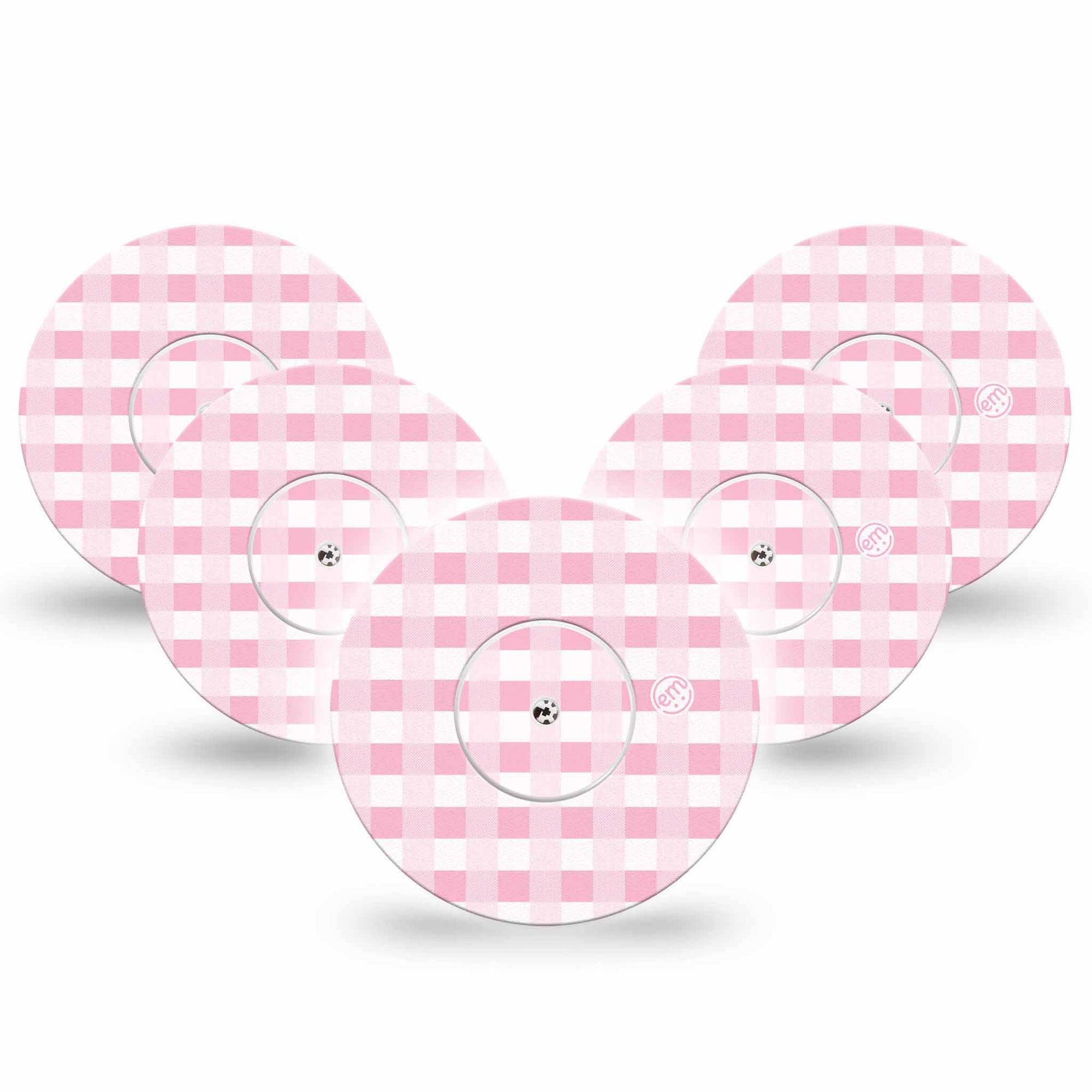 ExpressionMed Pink Gingham Freestyle Libre and Libre 2 Plus Tape, Abbott Lingo, 5-Pack Tape + 5-Pack Sticker Light Checkered Inspired, Fixing Ring Tape Continuous Glucose Monitor Design