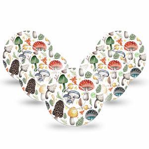 ExpressionMed Forrest Mushrooms Libre Tape 5-Pack Mushroom, CGM Fixing Ring Patch Design, Abbott Lingo with center stickers