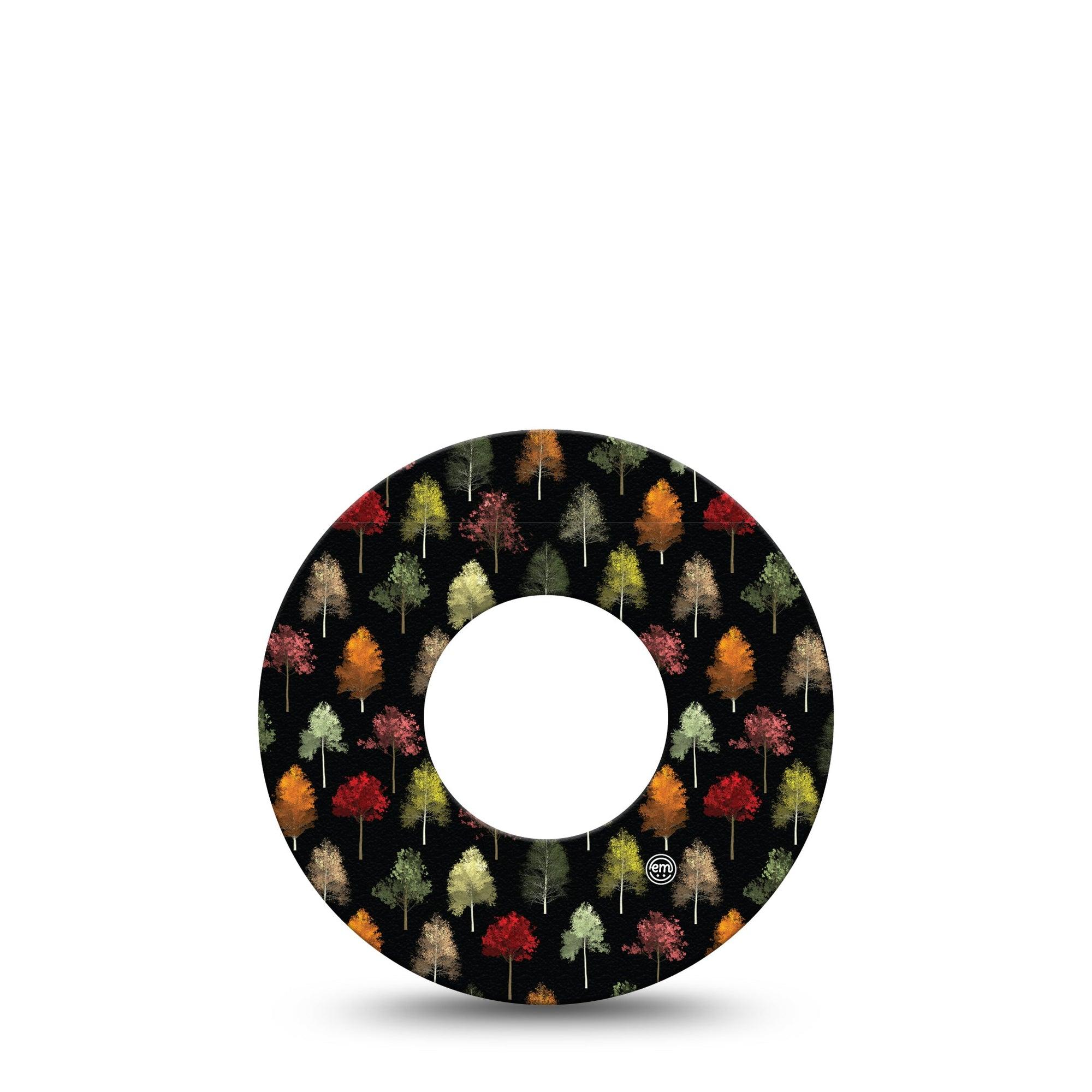 ExpressionMed Dark Forest Libre Tape Autumn red orange green woodland trees, CGM Fixing Ring Patch Design, Abbott Lingo