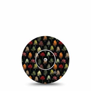 ExpressionMed Dark Forest Libre Tape, Single Tape + Single Sticker Autumn red orange green woodland trees, CGM Fixing Ring Patch Design, Abbott Lingo