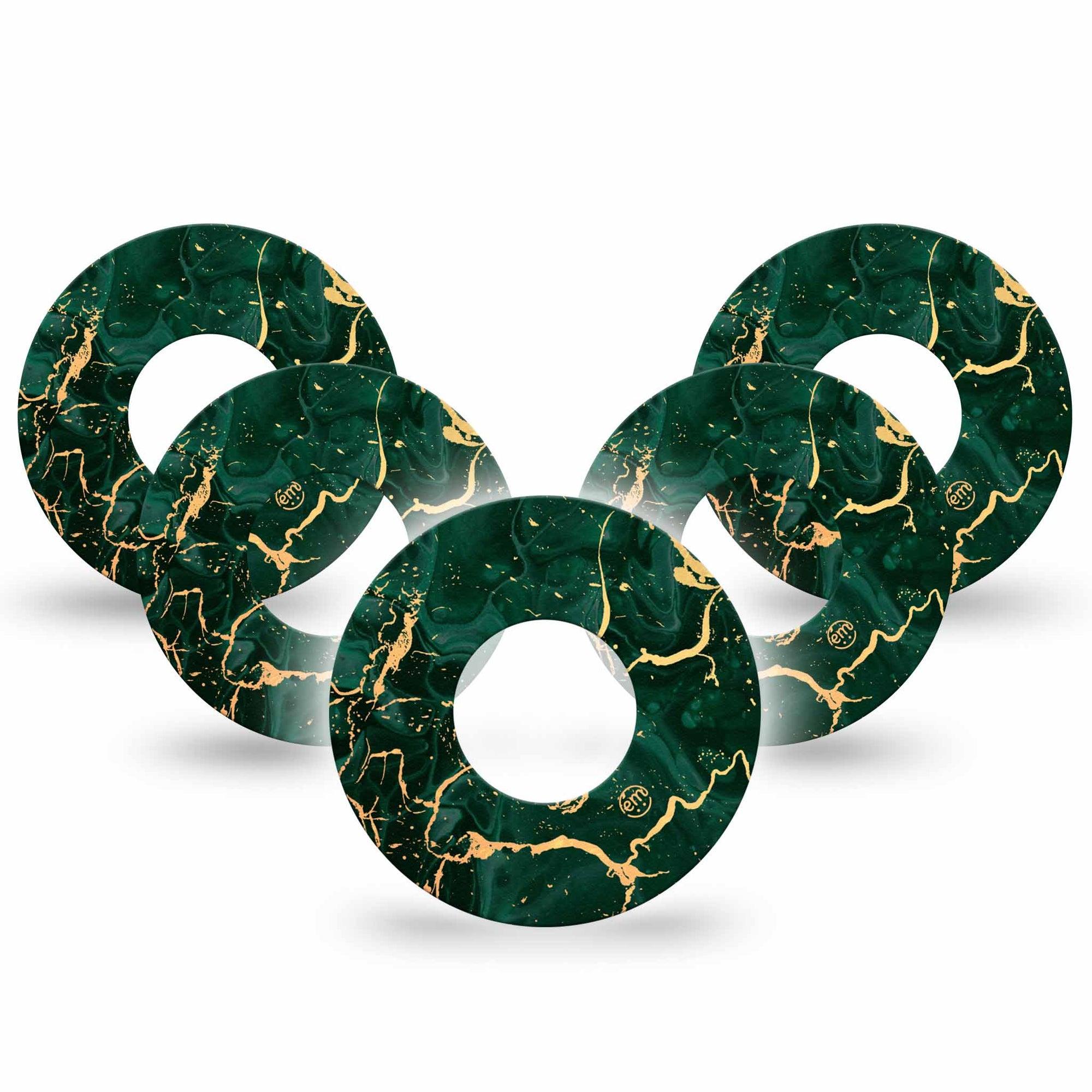 ExpressionMed Green & Gold Marble Libre Tape 5-Pack Stained Stone, CGM Adhesive Patch Design, Abbott Lingo