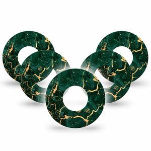 ExpressionMed Green & Gold Marble Libre Tape 5-Pack Stained Stone, CGM Adhesive Patch Design, Abbott Lingo