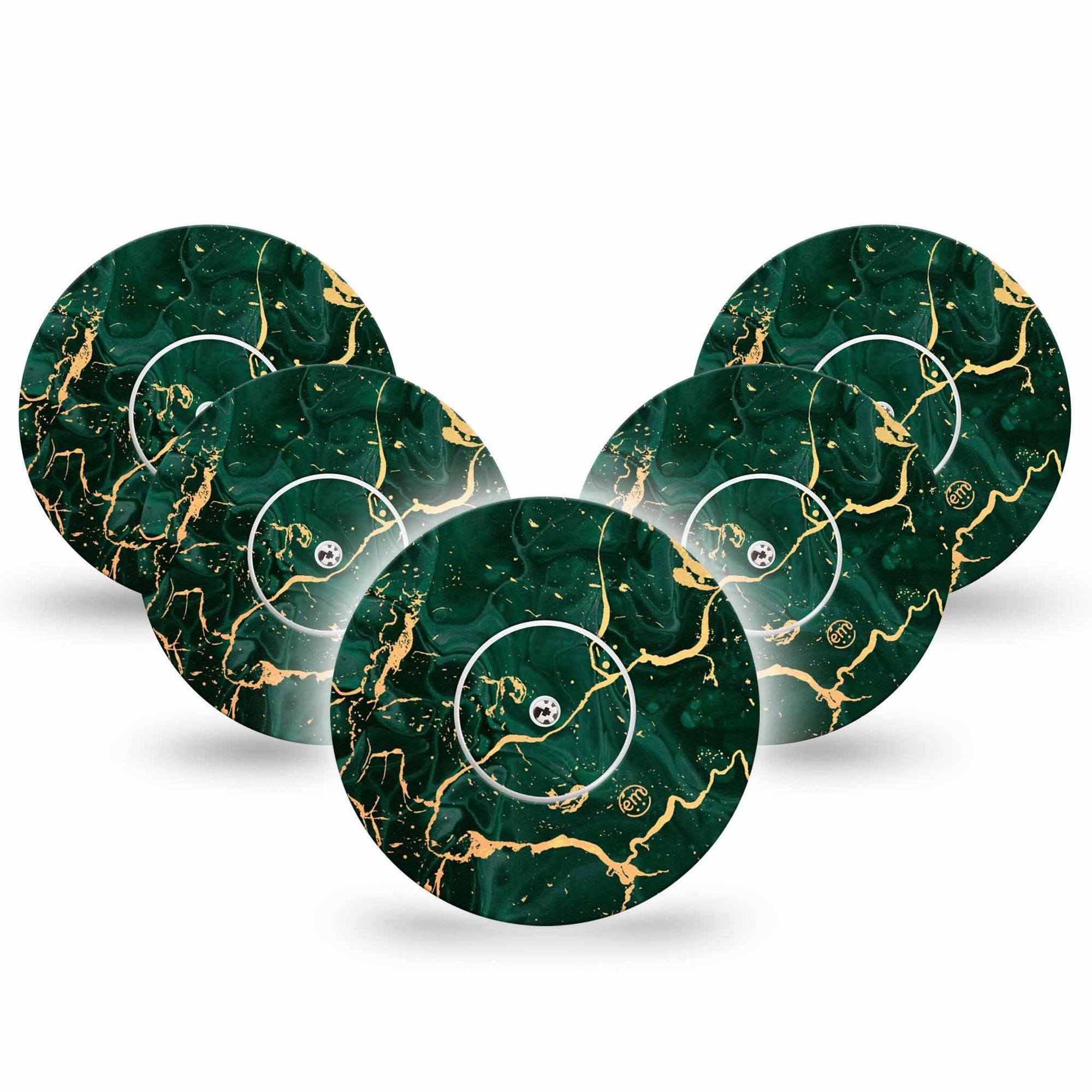 ExpressionMed Green & Gold Marble Libre Tape 5-Pack Stickers and Tapes, Stained Stone, CGM Adhesive Patch Design, Abbott Lingo