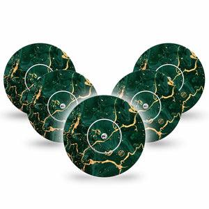 ExpressionMed Green & Gold Marble Libre Tape 5-Pack Stickers and Tapes, Stained Stone, CGM Adhesive Patch Design, Abbott Lingo