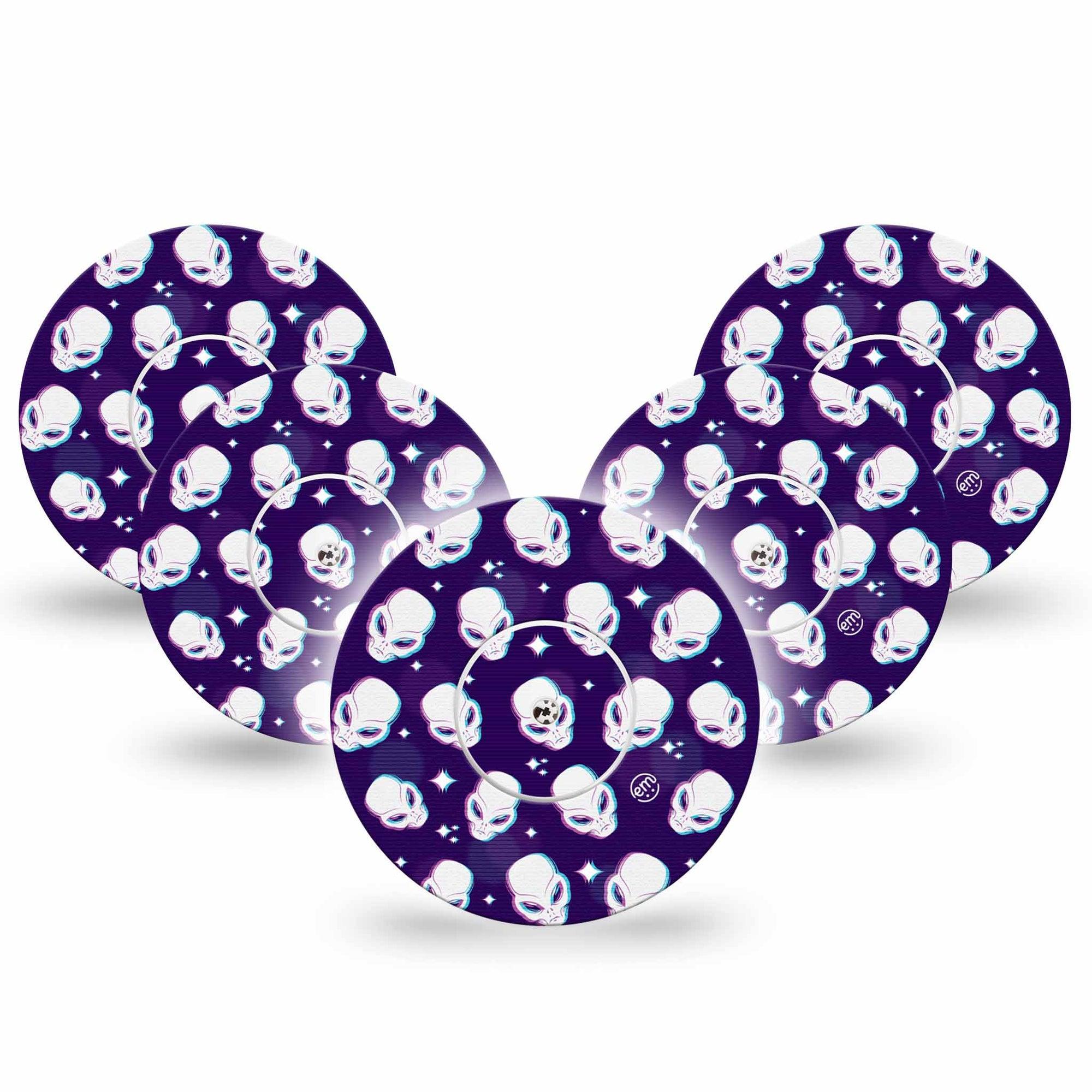 ExpressionMed Aliens Libre Tape, 5-Pack Tape and 5-Pack Sticker, Cool Alien Heads, CGM Fixing Ring Patch Design, Abbott Lingo