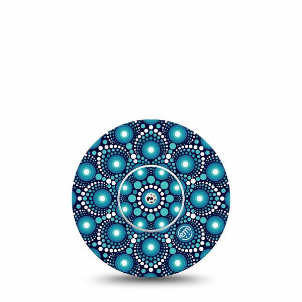 ExpressionMed Dot Art Libre Tape Blue and White Circle Artwork, CGM Adhesive Patch Design, Abbott Lingo with center sticker