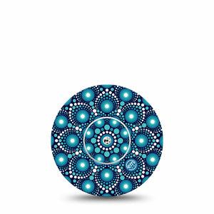 ExpressionMed Dot Art Libre Tape Blue and White Circle Artwork, CGM Adhesive Patch Design, Abbott Lingo with center sticker